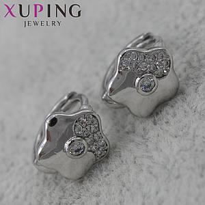 Серьги жіночого сріблястого кольору Xuping Jewelry медичне золото кільце конго квіточок з фіанітами 24K