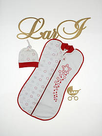 Пелюшка - кокон (європелюшка) на блискавці зріст 56-62 см (0 - 3 місяці) Зірочка з шапочкою Lari Білий з червоним