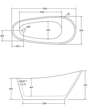 Ванна окремо стоїть Melody 150x80 см з сифоном BESCO PMD AMBITION, фото 3