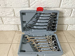 Набір ріжково-накидних ключів із тріскачкою 8-19 мм LEX 1578: 12шт