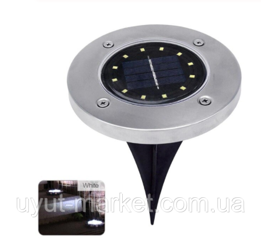 Газонный Светильник на Солнечной Батарее Solar Disk Lights 12 LED 5Вт ...