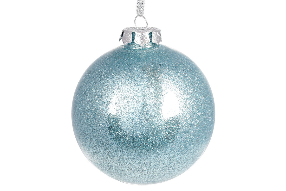 Набір ялинкових шарів 10см, колір - блакитний з глітером всередині, набір -12 шт
