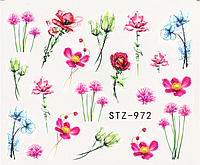Слайдер дизайн для маникюра и ногтей на водной основе STZ-972 цветы