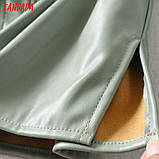 Сорочка жіноча із штучної шкіри з поясом в стилі Zara. Куртка сорочка для жінок (оливкова) S, фото 6