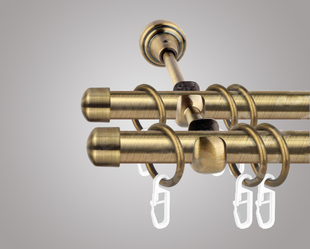 Карниз для штор подвійний металевий 19 мм, Заглушки (комплект) Антик