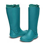 Сапоги резиновые женские высокие мягкие с манжетом / Crocs Women’s RainFloe Boot (12424), Зеленые 36, фото 2