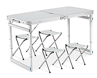 Усиленный складной стол + 4 стула ! РАЗНЫЕ ЦВЕТА ! для пикника и рыбалки Белый мрамор