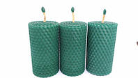 Набор 3 шт эко-свечек из вощины 60*85 мм. Цвет бирюза.