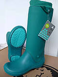 Чоботи гумові жіночі високі м'які з манжетом / Crocs Women's RainFloe Boot (12424), Зелені 36, фото 8
