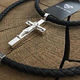 Срібний 925 хрестик з розп'яттям Христа на шкіряному шнурку, фото 3
