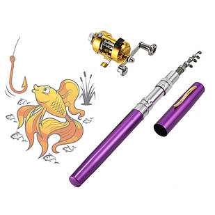 Складна міні вудка 97 см Fishing Rod In Pen Case Purple