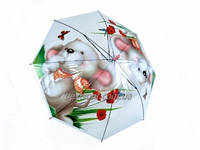 Зонтик для мальчиков тачки полуавтомат прозрачный на 8 спиц со свистком прозрачный голубой