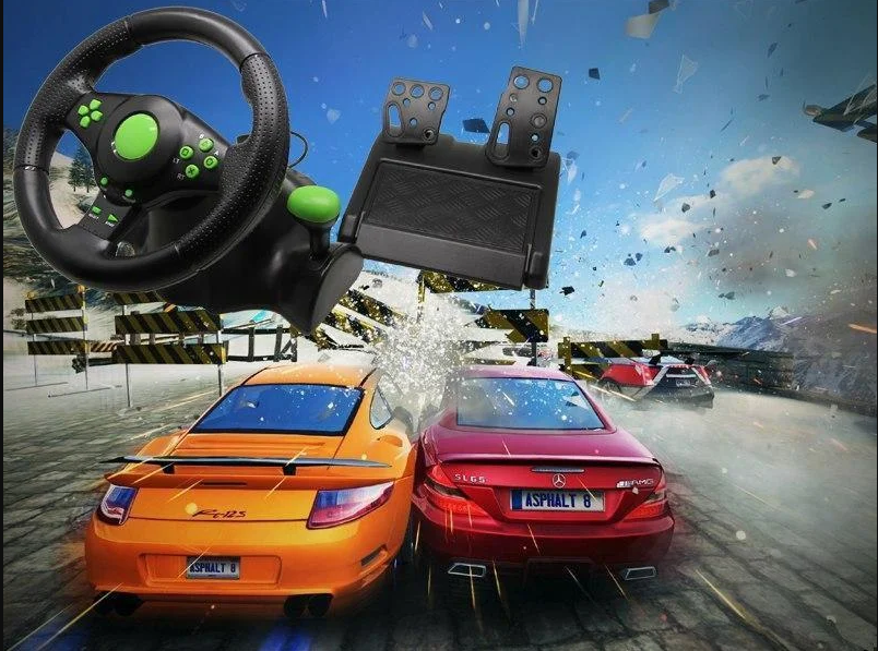 Ігровий мультимедійний універсальний кермо 3в1 PS3 / PS2 / PC USB з педалями газу і гальма, фото 1