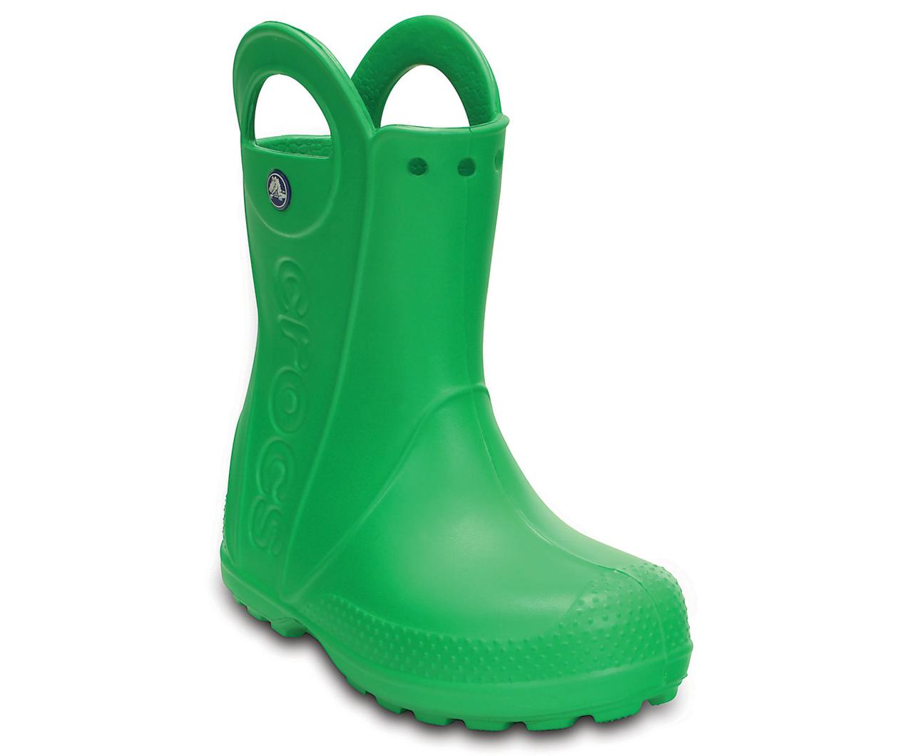 Сапоги резиновые для мальчика дождевики Кроксы с ручками / Crocs Kids Handle It Rain Boot (12803), Зеленые