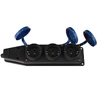 Каучукова колодка ElectroHouse Garant на три гнізда з заземленням і кришкою 16A IP 44 Black