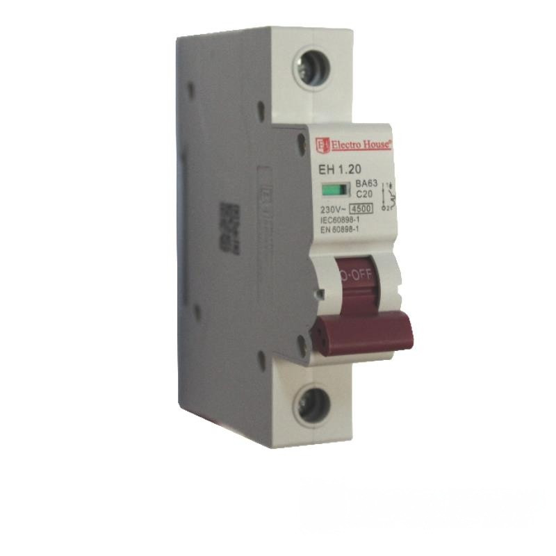 Автоматичний вимикач ElectroHouse 1 полюс 20A 4,5 kA 230-400V IP20