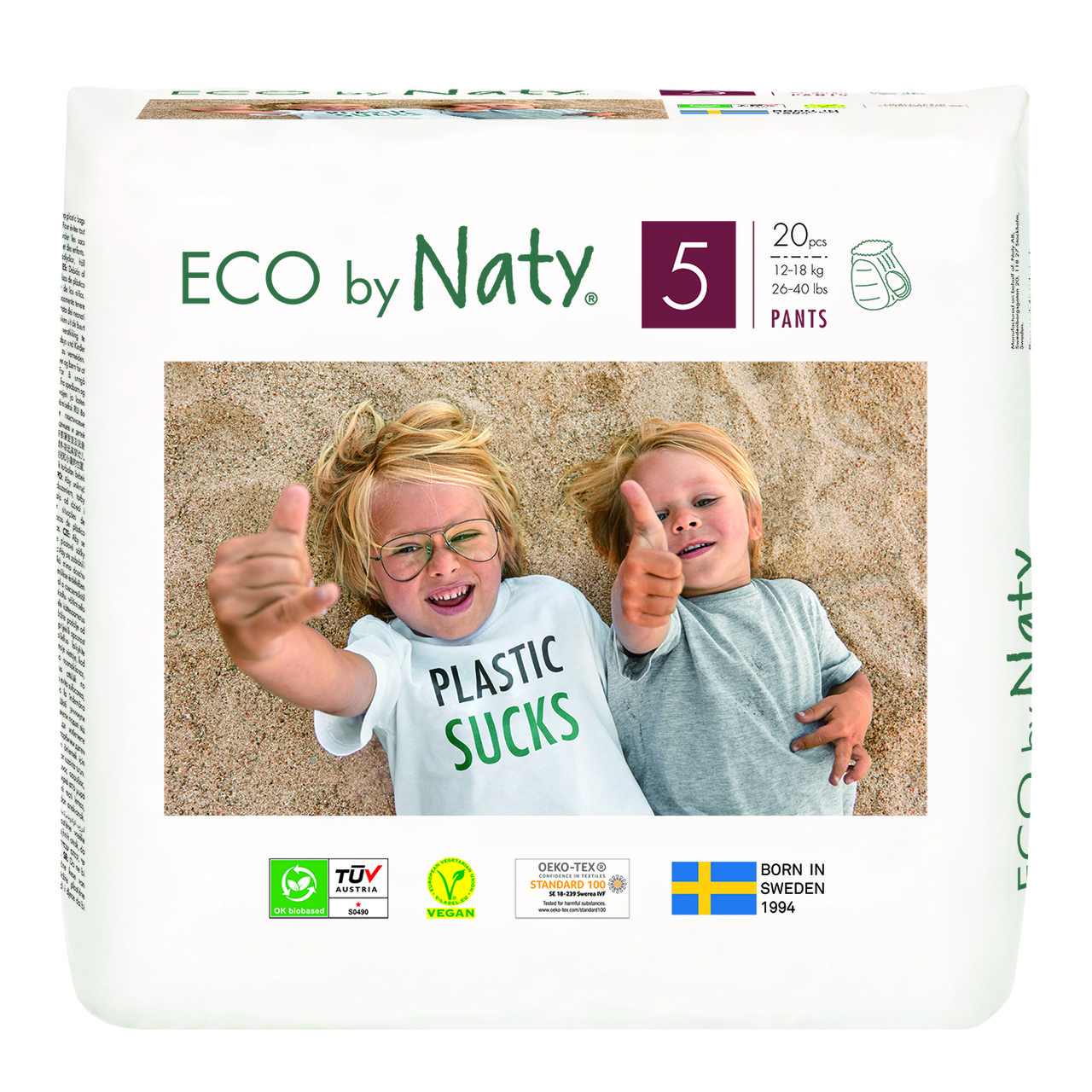 Органічні підгузки-трусики Eco by Naty Розмір 5 (від 12 до 18 кг) 20 шт