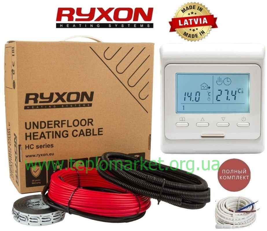 Кабельна тепла підлога RYXON 3м2 - 3,8м2/ 600 Вт (30м) нагрівальний кабель з програмованим терморегулятором E51