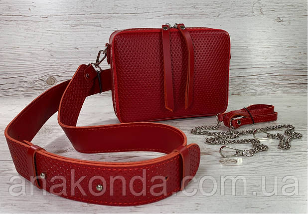 65-62р Натуральна шкіра Сумка жіноча крос-боді червона Шкіряна сумка жіноча через плече червона, фото 1