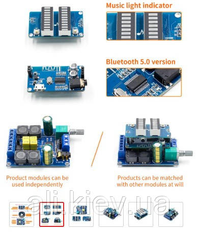 DIY Підсилювач потужності 2*50 Вт TPA3116D2 плата + вимірювач рівня + Bluetooth 5,0 модуль, набір зроби сам.