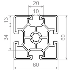 Верстатний профіль T-track 60х60, довжина виробу 6м, різка кратно 3м.
