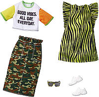 Одежда для кукол Барби Barbie Camo Pencil Skirt, Color-Blocked T-Shirt with Graphic & Lime Green Animal-Print