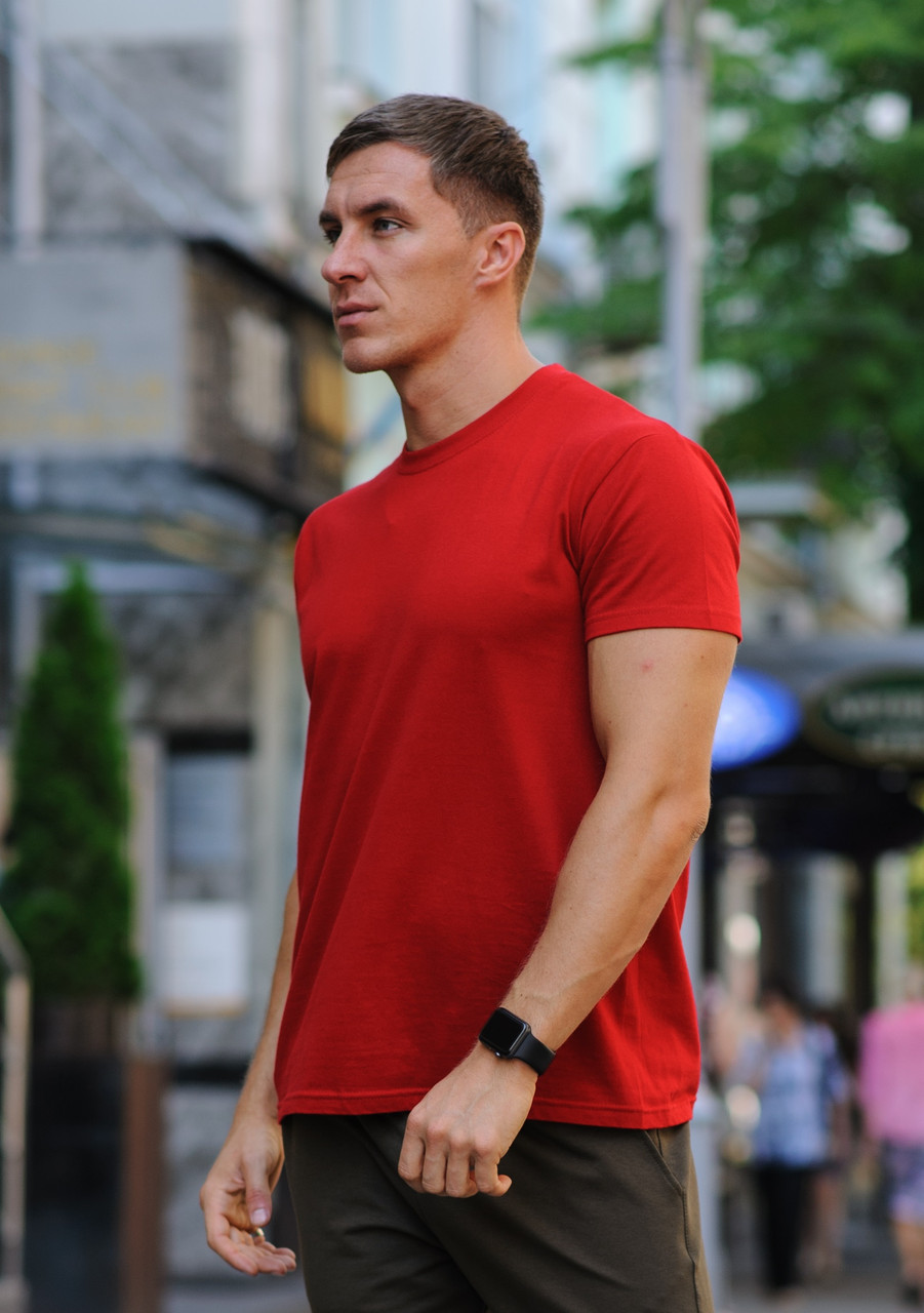 Червона чоловіча футболка/однотонні бавовняні футболки