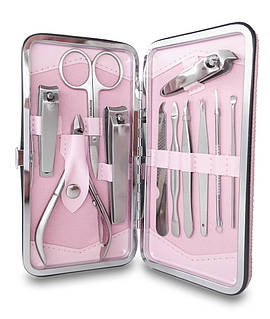 Манікюрний набір з 11 предметів у футлярі. Набір для манікюру і педикюру в чохлі (рожевий)