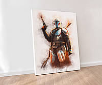 Сериал Мандалорец Холст Star Wars Картина на холсте Mandalorian Герой на белом фоне Печать на холсте Картина M: 40x60