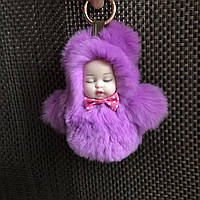 Меховая кукла брелок на сумку Фиолетовый