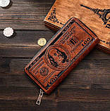 Чоловічий клатч портмоне долар 100$ коричневий, фото 2
