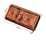 Чоловічий клатч портмоне долар 100$ коричневий, фото 10