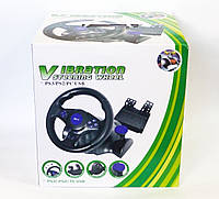 Гоночне ігрове кермо з педалями для комп'ютера 3в1 Vibration Steering комп'ютерне кермо для гонок, фото 9