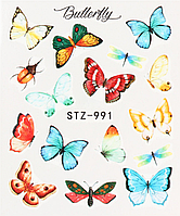 Слайдер дизайн для маникюра и ногтей на водной основе STZ-991 бабочки
