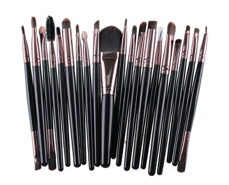 Великий набір пензликів для макіяжу, 20 шт., чорно-бронзові. Кисті для макіяжу., фото 1