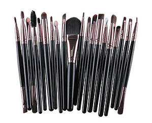 Великий набір пензликів для макіяжу, 20 шт., чорно-бронзові. Кисті для макіяжу.