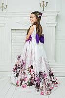 Модель "ЕЛІЗАБЕТ" - довга атласна сукня зі шлейфом / атласное платья с принтом
