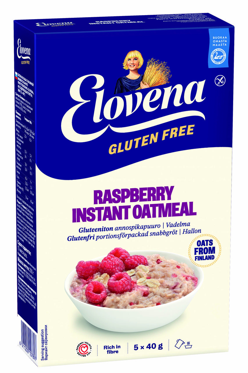 Овсяная каша с малиной моментального приготовления без глютена ELOVENA