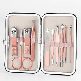 Манікюрний набір з 10 предметів у футлярі. Набір для манікюру і педикюру в чохлі (рожеве золото)