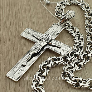 Чоловіча масивна срібний ланцюжок бісмарк і хрест. 55 см