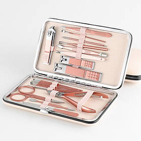 Манікюрний набір з 16 предметів у футлярі. Набір для манікюру і педикюру в чохлі (рожеве золото)