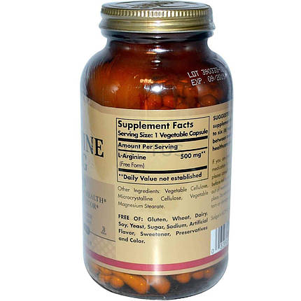 L-Аргінін Солгар Solgar L-Arginine 500 мг 100 капсул, фото 3