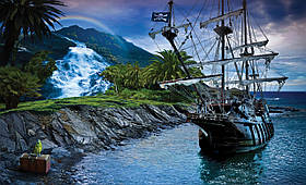 Флізелінові красиві фото шпалери море 368x254 см 3Д Дитячі для хлопчиків Піратський корабель та скарб (2051V8)+клей