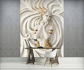 Фото шпалери в інтер'єрі 3д Барельєф 184х254 см Скульптура дівчини з золотими прикрасами (3043P4A)+клей