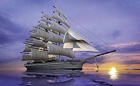 Флізелінові фотошпалери в залі дизайн 3д Корабель Море 368x254 см Білий вітрильник на блакитному тлі (892V8)+клей