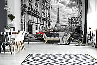 Фотообои город в интерьере кухни 254x184 см Париж и красное авто (11674P4)+клей