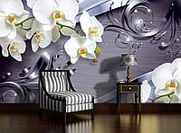 Белая орхидея 3D фото обои 254x184 см Яркие цветы (2159P4)+клей