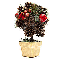 Декорація Хвойне дерево з шишками, 20 см, зелений з червоним, ПВХ, пластик Новорічна декорація (471034-2)