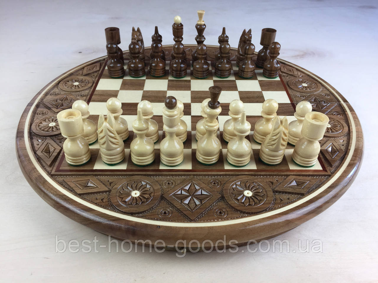 Шахматы резные деревянные круглые ручной работы. - фото 1 - id-p968645936