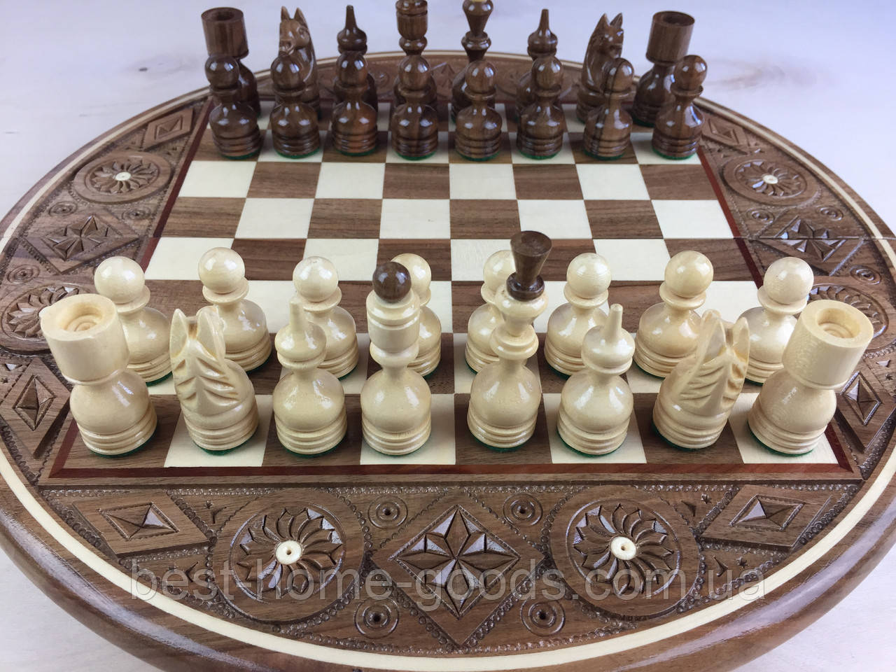 Шахматы резные деревянные круглые ручной работы. - фото 4 - id-p968645936